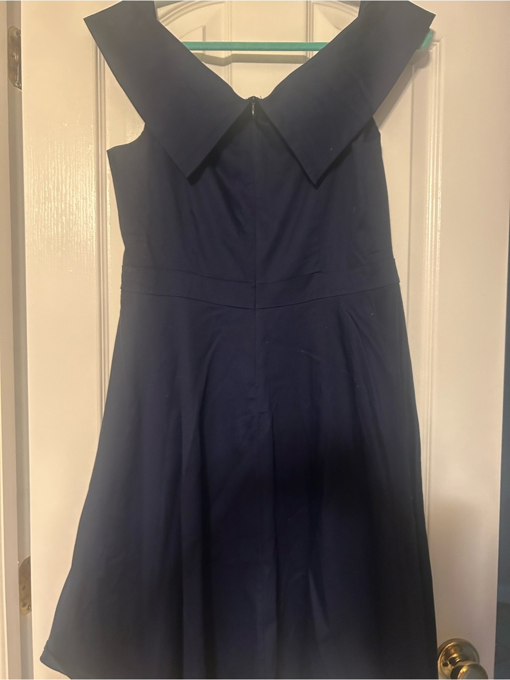Navy Off-Shoulder Fit-and-Flare Midi Dress
